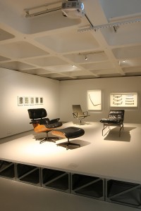 Vitra Eames Lounge Chair, Soft Pad Chaise and Aluminium Chair, as seen at The World of Charles and Ray Eames, Barbican Art Gallery London
