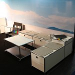 A USM lowboard as bench for USM Airportsystems at Passenger Terminal Expo 2016 Cologne