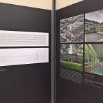 Ein Teil von Ludwig Mies van der Rohes Plan für das Hauptquartier der Vereinigten Seidenwebereien in Krefeld (l) und Fotos des von Egon Eiermann realisierten Gebäudes, gesehen bei „Mies im Westen“, Landeshaus des LVR Köln