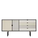 S6 Sideboard, Schwarz lackiert, Silber-weiß/Beige/Metallgrau