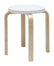 Stool E60, Sitz lackiert weiß, Beine Birke klar lackiert