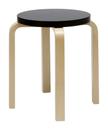 Stool E60, Sitz lackiert schwarz, Beine Birke klar lackiert