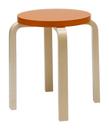 Stool E60, Sitz lackiert orange, Beine Birke klar lackiert