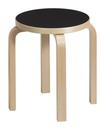 Stool E60, Sitz Lino schwarz, Beine Birke klar lackiert