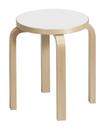 Stool E60, Sitz Laminat weiß, Beine Birke klar lackiert