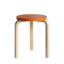 Stool 60, Sitz lackiert orange, Beine Birke klar lackiert