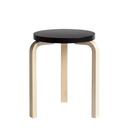 Stool 60, Sitz lackiert schwarz, Beine Birke klar lackiert