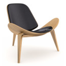 CH07 Shell Chair, Eiche geölt, Leder schwarz