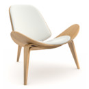 CH07 Shell Chair, Eiche geölt, Leder weiß