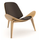 CH07 Shell Chair, Eiche klar lackiert, Leder braun