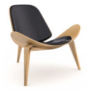 CH07 Shell Chair, Eiche klar lackiert, Leder schwarz