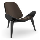 CH07 Shell Chair, Eiche schwarz lackiert, Leder braun
