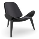 CH07 Shell Chair, Eiche schwarz lackiert, Leder schwarz