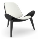 CH07 Shell Chair, Eiche schwarz lackiert, Leder weiß