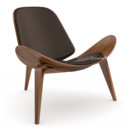 CH07 Shell Chair, Nussbaum klar lackiert, Leder braun