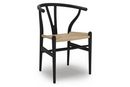 CH24 Wishbone Chair, Buche schwarz lackiert, Geflecht natur