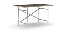 Eiermann Tisch, Linoleum schwarz (Forbo 4023) mit Eichekante, 140 x 80 cm, Chrom, senkrecht, versetzt (Eiermann 2), 100 x 66 cm