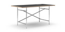 Eiermann Tisch, Linoleum schwarz (Forbo 4023) mit Eichekante, 160 x 80 cm, Chrom, schräg, versetzt (Eiermann 1), 110 x 66 cm