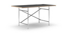 Eiermann Tisch, Linoleum schwarz (Forbo 4023) mit Eichekante, 160 x 80 cm, Chrom, senkrecht, versetzt (Eiermann 2), 100 x 66 cm