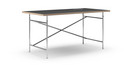 Eiermann Tisch, Linoleum schwarz (Forbo 4023) mit Eichekante, 160 x 80 cm, Chrom, senkrecht, versetzt (Eiermann 2), 135 x 66 cm