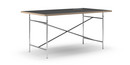 Eiermann Tisch, Linoleum schwarz (Forbo 4023) mit Eichekante, 160 x 90 cm, Chrom, senkrecht, mittig (Eiermann 2), 135 x 66 cm