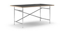 Eiermann Tisch, Linoleum schwarz (Forbo 4023) mit Eichekante, 160 x 90 cm, Chrom, senkrecht, versetzt (Eiermann 2), 135 x 66 cm