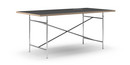 Eiermann Tisch, Linoleum schwarz (Forbo 4023) mit Eichekante, 180 x 90 cm, Chrom, senkrecht, mittig (Eiermann 2), 135 x 66 cm
