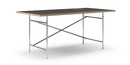 Eiermann Tisch, Linoleum schwarz (Forbo 4023) mit Eichekante, 180 x 90 cm, Chrom, senkrecht, versetzt (Eiermann 2), 135 x 66 cm