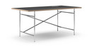 Eiermann Tisch, Linoleum schwarz (Forbo 4023) mit Eichekante, 180 x 90 cm, Chrom, senkrecht, versetzt (Eiermann 2), 135 x 78 cm