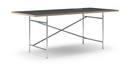 Eiermann Tisch, Linoleum schwarz (Forbo 4023) mit Eichekante, 200 x 90 cm, Chrom, senkrecht, versetzt (Eiermann 2), 135 x 66 cm