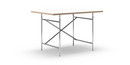 Eiermann Tisch, Melamin weiß mit Eichekante, 120 x 80 cm, Chrom, senkrecht, versetzt (Eiermann 2), 80 x 66 cm