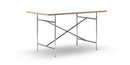 Eiermann Tisch, Melamin weiß mit Eichekante, 140 x 80 cm, Chrom, senkrecht, mittig (Eiermann 2), 100 x 66 cm