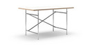 Eiermann Tisch, Melamin weiß mit Eichekante, 140 x 80 cm, Chrom, senkrecht, versetzt (Eiermann 2), 100 x 66 cm