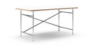 Eiermann Tisch, Melamin weiß mit Eichekante, 160 x 80 cm, Chrom, senkrecht, versetzt (Eiermann 2), 135 x 66 cm