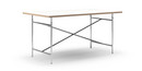 Eiermann Tisch, Melamin weiß mit Eichekante, 160 x 90 cm, Chrom, senkrecht, mittig (Eiermann 2), 135 x 66 cm