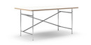 Eiermann Tisch, Melamin weiß mit Eichekante, 160 x 90 cm, Chrom, senkrecht, versetzt (Eiermann 2), 135 x 66 cm