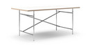 Eiermann Tisch, Melamin weiß mit Eichekante, 180 x 90 cm, Chrom, senkrecht, versetzt (Eiermann 2), 135 x 78 cm