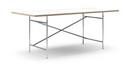 Eiermann Tisch, Melamin weiß mit Eichekante, 200 x 90 cm, Chrom, senkrecht, versetzt (Eiermann 2), 135 x 66 cm