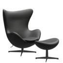 Egg Chair, Leder Essential, Black, Black, Mit Fußhocker