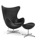 Egg Chair, Leder Essential, Black, Satingebürstetes Aluminium, Mit Fußhocker