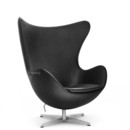 Egg Chair, Leder Essential, Black, Satingebürstetes Aluminium, Ohne Fußhocker