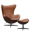 Egg Chair, Leder Essential, Walnut, Black, Mit Fußhocker