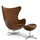 Egg Chair, Leder Essential, Walnut, Satingebürstetes Aluminium, Mit Fußhocker