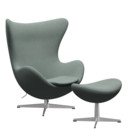 Egg Chair, Re-wool, 868 - Light aqua / natural, Satingebürstetes Aluminium, Mit Fußhocker