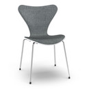 Serie 7 Stuhl mit Frontpolster, Lack, Weiß lackiert, Remix 173 - Dunkelblau/grau, Chrome