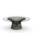 Platner Couchtisch, groß (Durchmesser 107 cm), Bronze, metallic, Klarglas