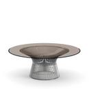 Platner Couchtisch, groß (Durchmesser 107 cm), Nickel, poliert, Bronziertes Glas