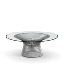 Platner Couchtisch, groß (Durchmesser 107 cm), Nickel, poliert, Klarglas