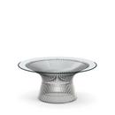 Platner Couchtisch, klein (Durchmesser 91,5 cm), Nickel, poliert, Klarglas