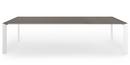 Nori Esstisch, Fenix grau Bromo mit farbgleicher Kante, L 209-303 x B 100 cm, Aluminium weiß lackiert